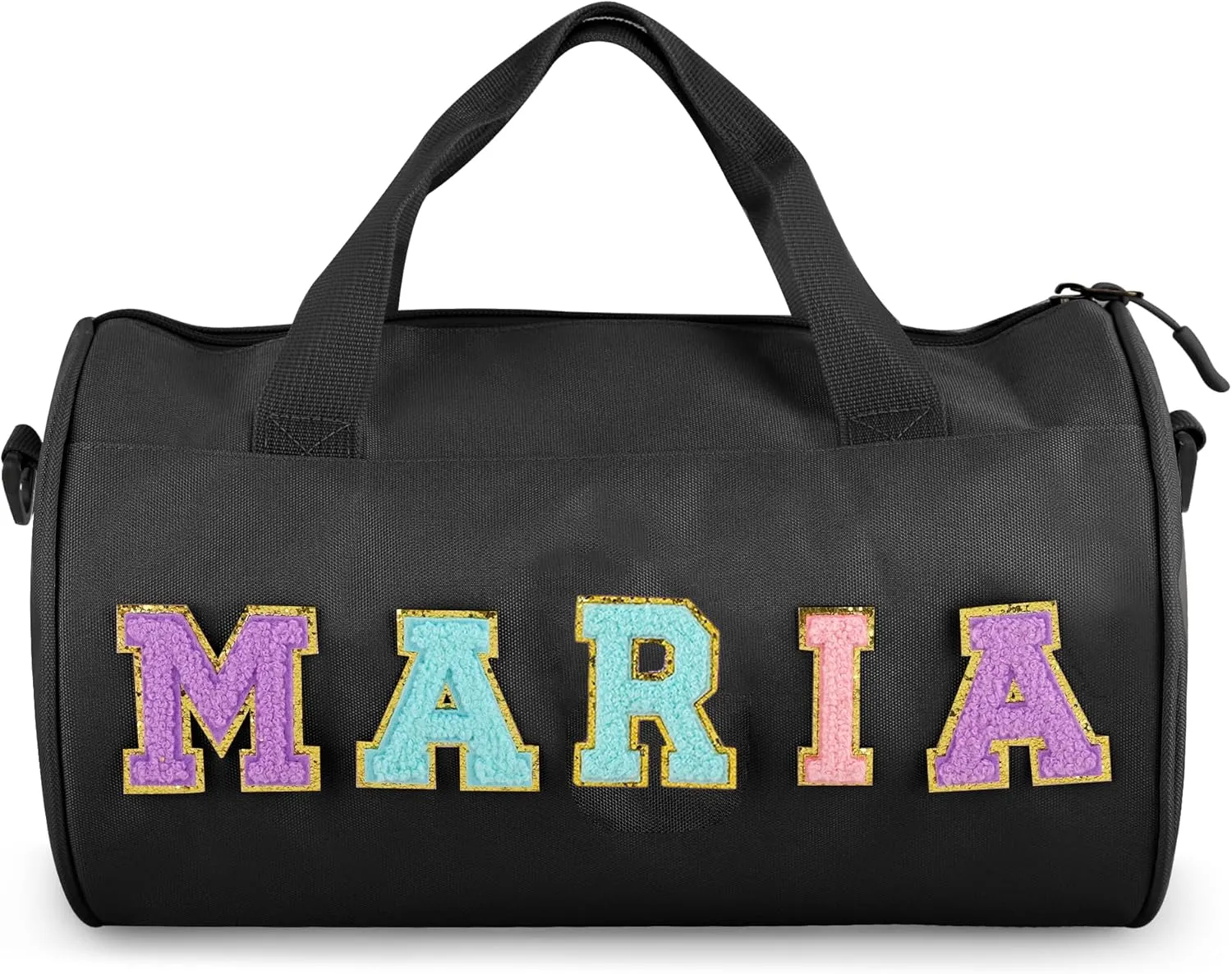 Personalized Dance Ballet Bag for Girls Boys, Kids Cute Travel Duffel Bag, Sport Duffle Bag, Gym Bag, Weekender Overnight Bag Gift with Letter Name Patches (black)