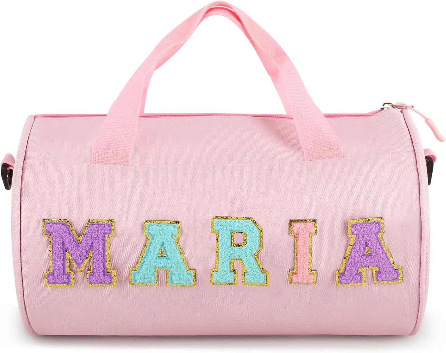 Personalized Dance Ballet Bag for Girls Boys, Kids Cute Travel Duffel Bag, Sport Duffle Bag, Gym Bag, Weekender Overnight Bag Gift with Letter Name Patches (pink)