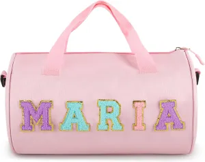 Personalized Dance Ballet Bag for Girls Boys, Kids Cute Travel Duffel Bag, Sport Duffle Bag, Gym Bag, Weekender Overnight Bag Gift with Letter Name Patches (pink)