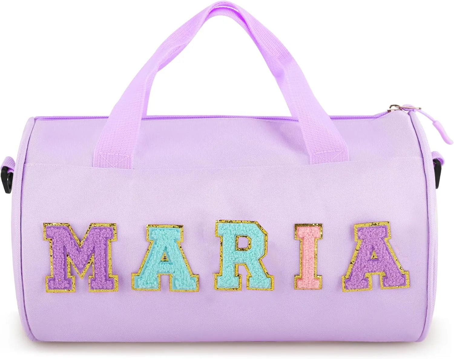 Personalized Dance Ballet Bag for Girls Boys, Kids Cute Travel Duffel Bag, Sport Duffle Bag, Gym Bag, Weekender Overnight Bag Gift with Letter Name Patches (purple)