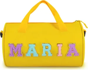 Personalized Dance Ballet Bag for Girls Boys, Kids Cute Travel Duffel Bag, Sport Duffle Bag, Gym Bag, Weekender Overnight Bag Gift with Letter Name Patches (yellow)