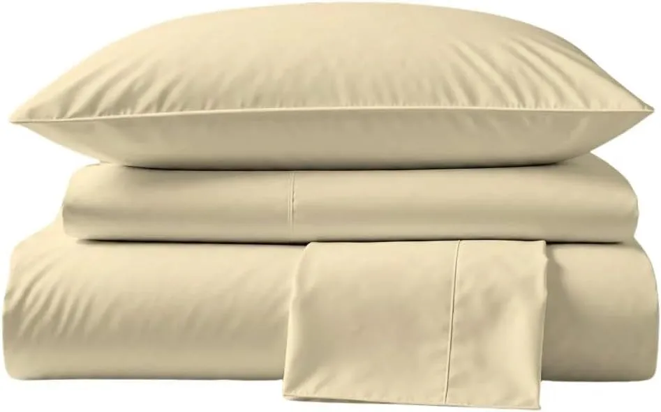 Peru Pima Bed Sheet Set – Queen Size, 4 Pieces, 100% Peruvian Pima Cotton, Percale, 415 Thread Count, Cooling, Breathable & Soft, Hotel-Quality Bedding, Ivory