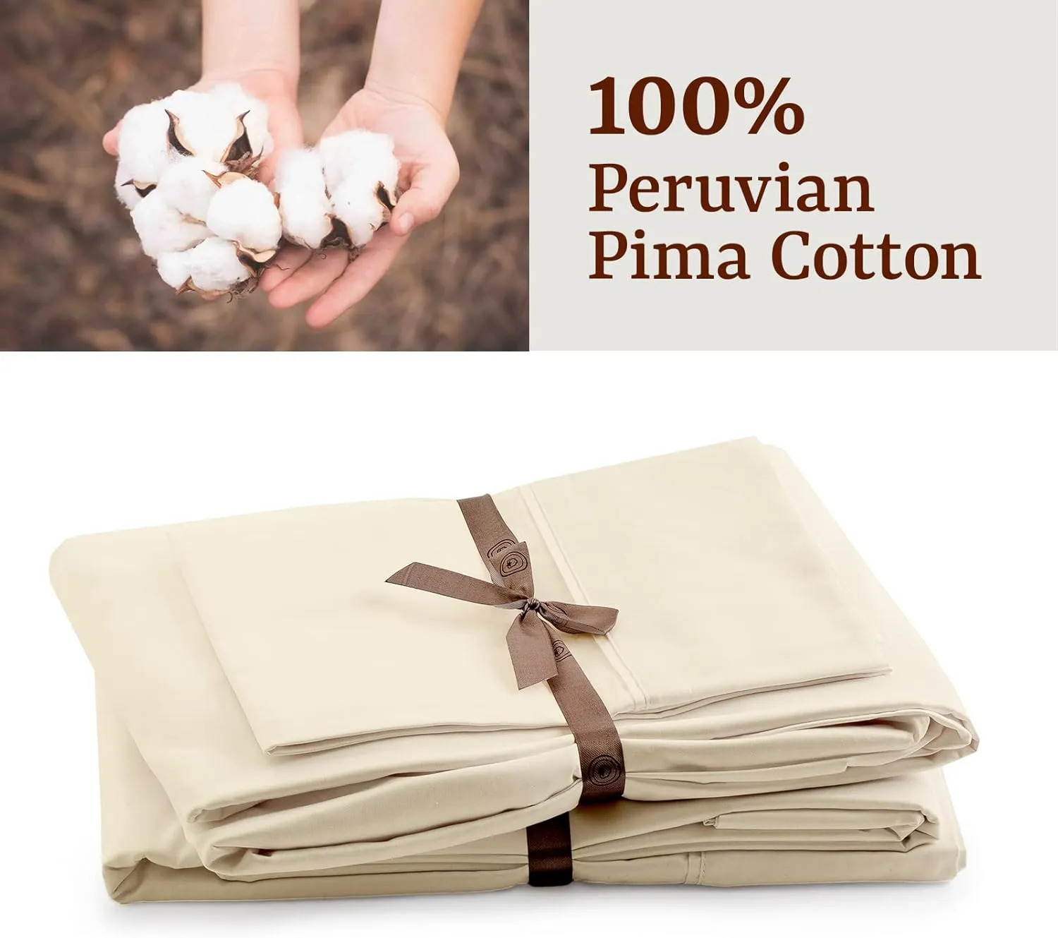 Peru Pima Bed Sheet Set – Queen Size, 4 Pieces, 100% Peruvian Pima Cotton, Percale, 415 Thread Count, Cooling, Breathable & Soft, Hotel-Quality Bedding, Ivory