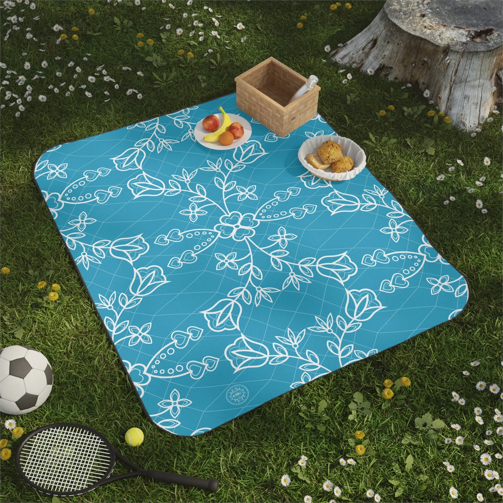 Picnic Turquoise Blanket CM Floral Outline Giant bargain - Simple