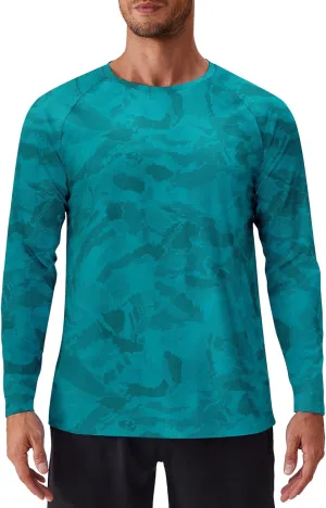 PINSPARK Mens UV Protection Shirts Long Sleeve Fishing Shirts Camo Rash Guard Swim Shirt Quick Dry Athletic Workout Tshirts
