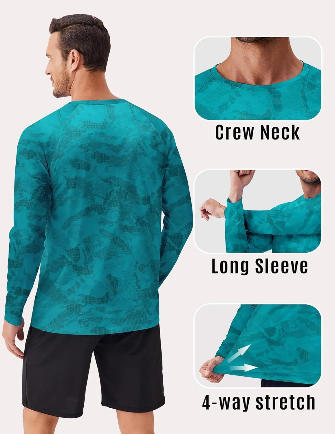 PINSPARK Mens UV Protection Shirts Long Sleeve Fishing Shirts Camo Rash Guard Swim Shirt Quick Dry Athletic Workout Tshirts