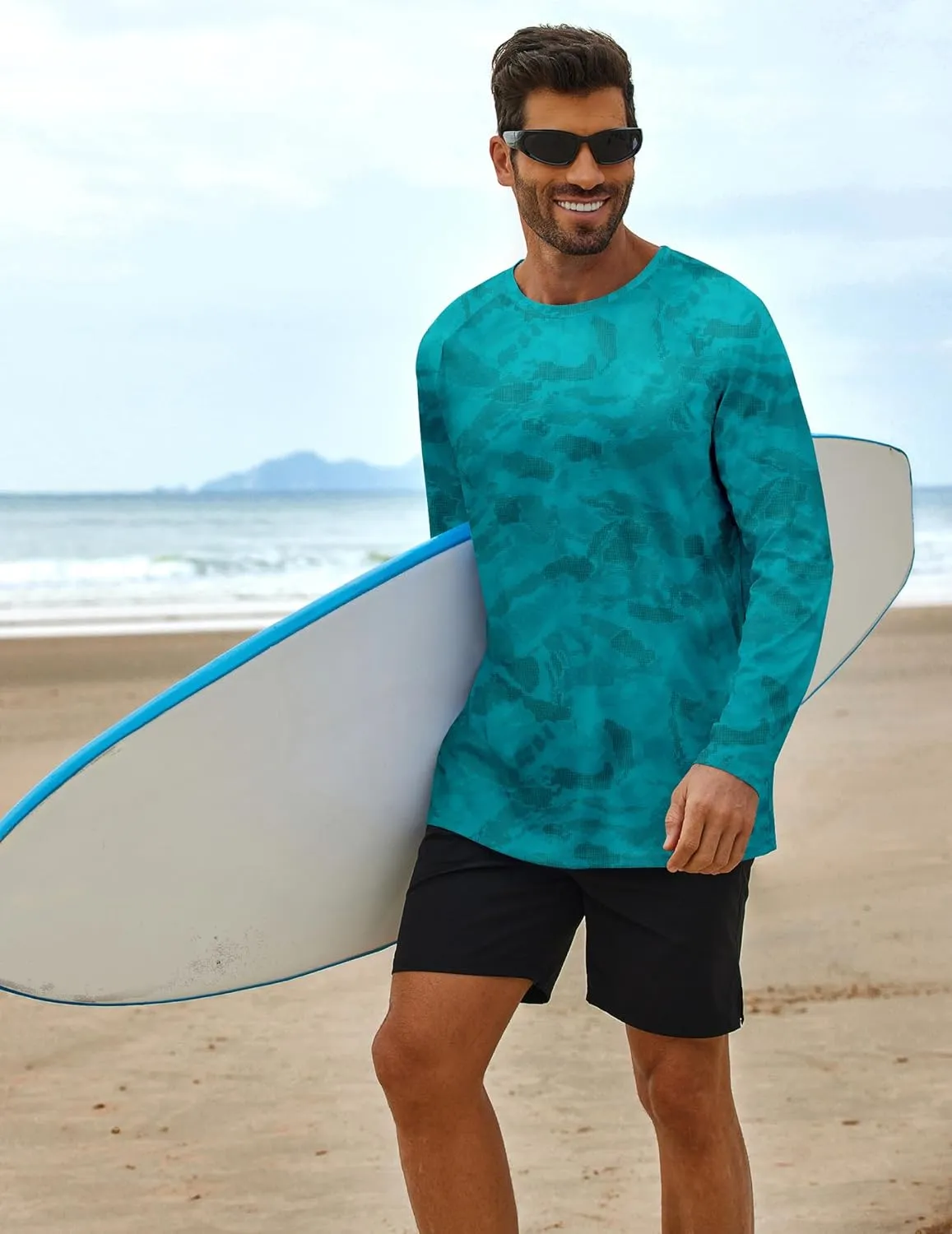PINSPARK Mens UV Protection Shirts Long Sleeve Fishing Shirts Camo Rash Guard Swim Shirt Quick Dry Athletic Workout Tshirts