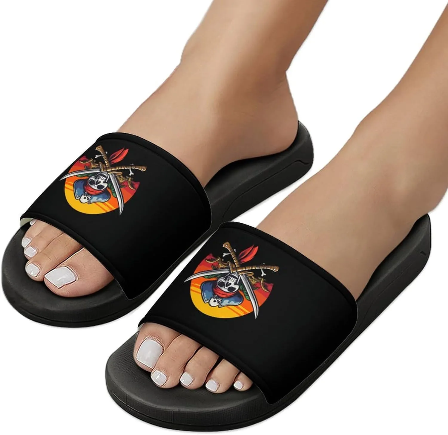 Pirate Skull Island Sunset Slippers Indoor Outdoor Unisex House Slipper Shower Slippers Non-Slip Open Toe Shoes
