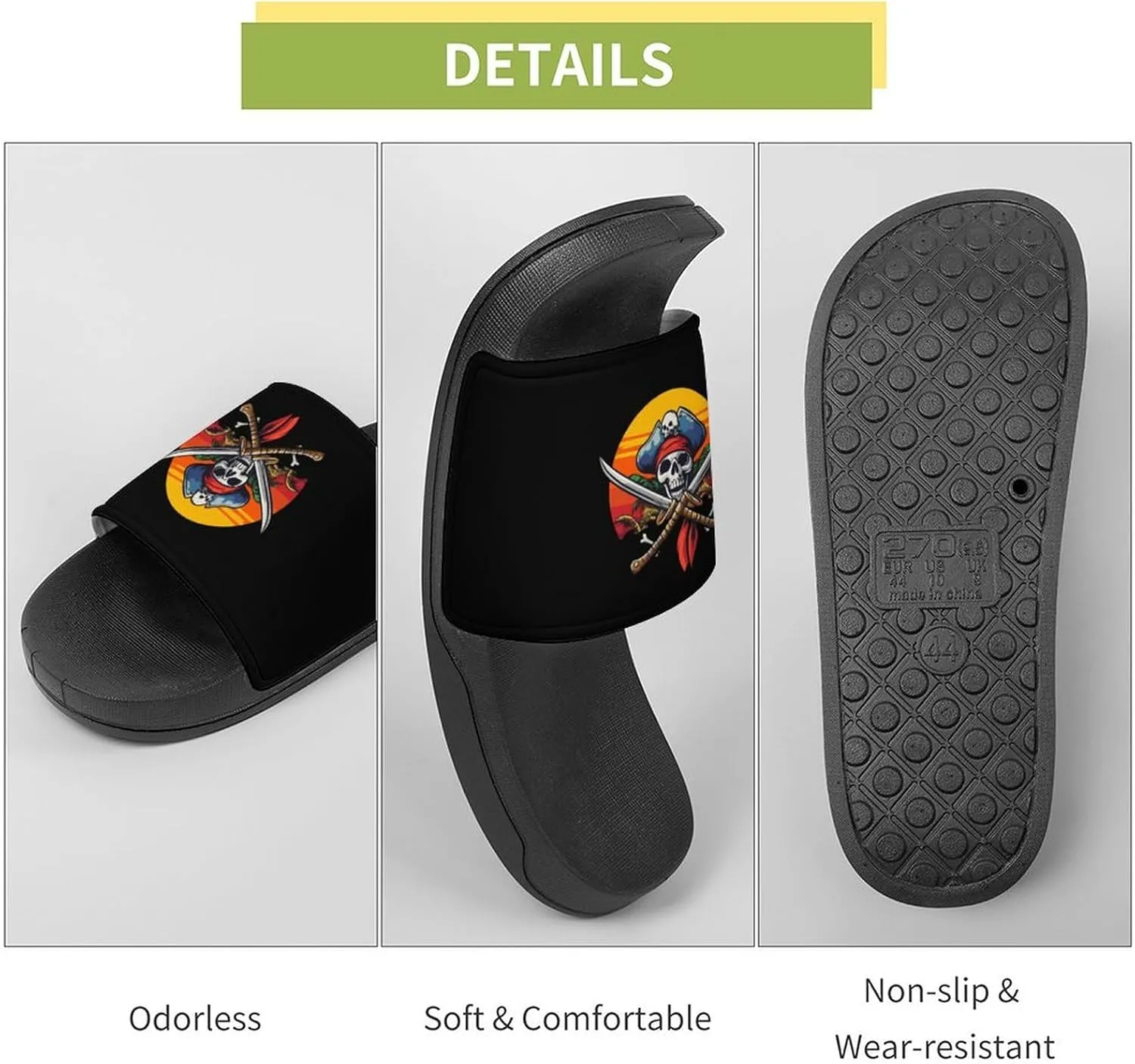 Pirate Skull Island Sunset Slippers Indoor Outdoor Unisex House Slipper Shower Slippers Non-Slip Open Toe Shoes