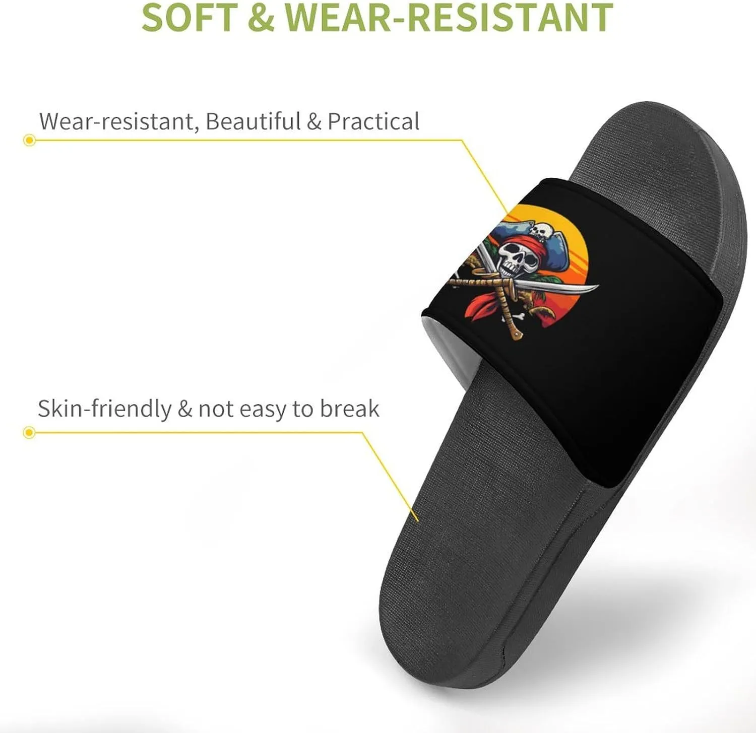 Pirate Skull Island Sunset Slippers Indoor Outdoor Unisex House Slipper Shower Slippers Non-Slip Open Toe Shoes