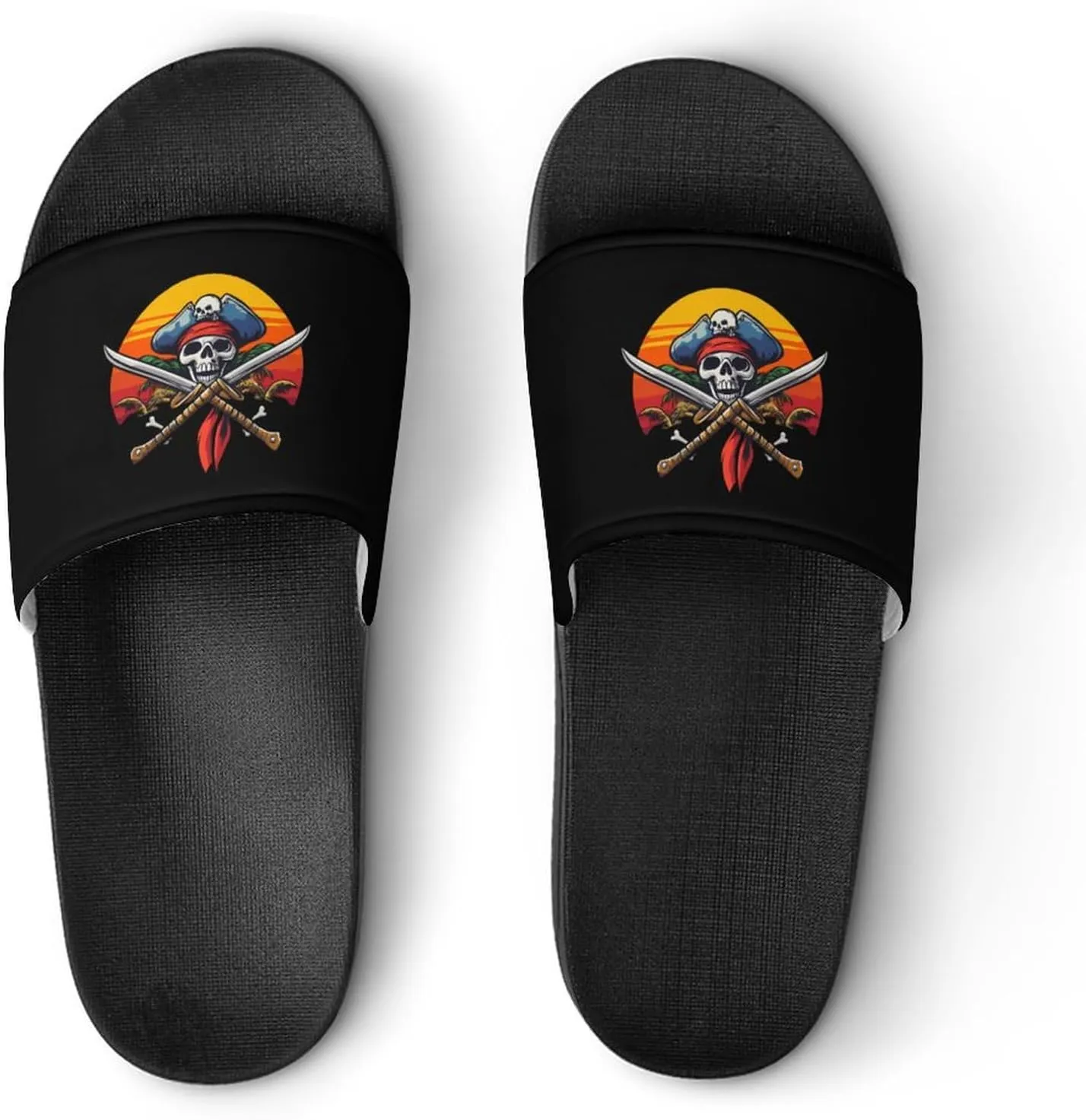 Pirate Skull Island Sunset Slippers Indoor Outdoor Unisex House Slipper Shower Slippers Non-Slip Open Toe Shoes