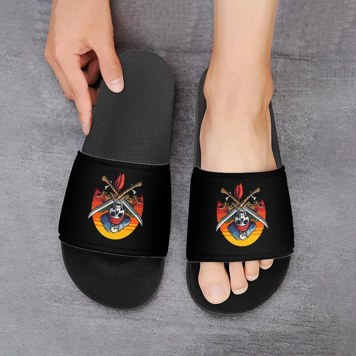 Pirate Skull Island Sunset Slippers Indoor Outdoor Unisex House Slipper Shower Slippers Non-Slip Open Toe Shoes