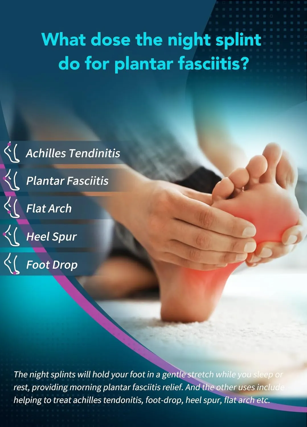 Plantar Fasciitis Night Splint with Massage Ball for Plantar Fasciitis Relief, 2 Pack Comfortable Plantar Fasciitis Brace for Achilles Tendonitis Heal Spur Foot-drop Flat-arch, Free Size for Men and Women - Pink