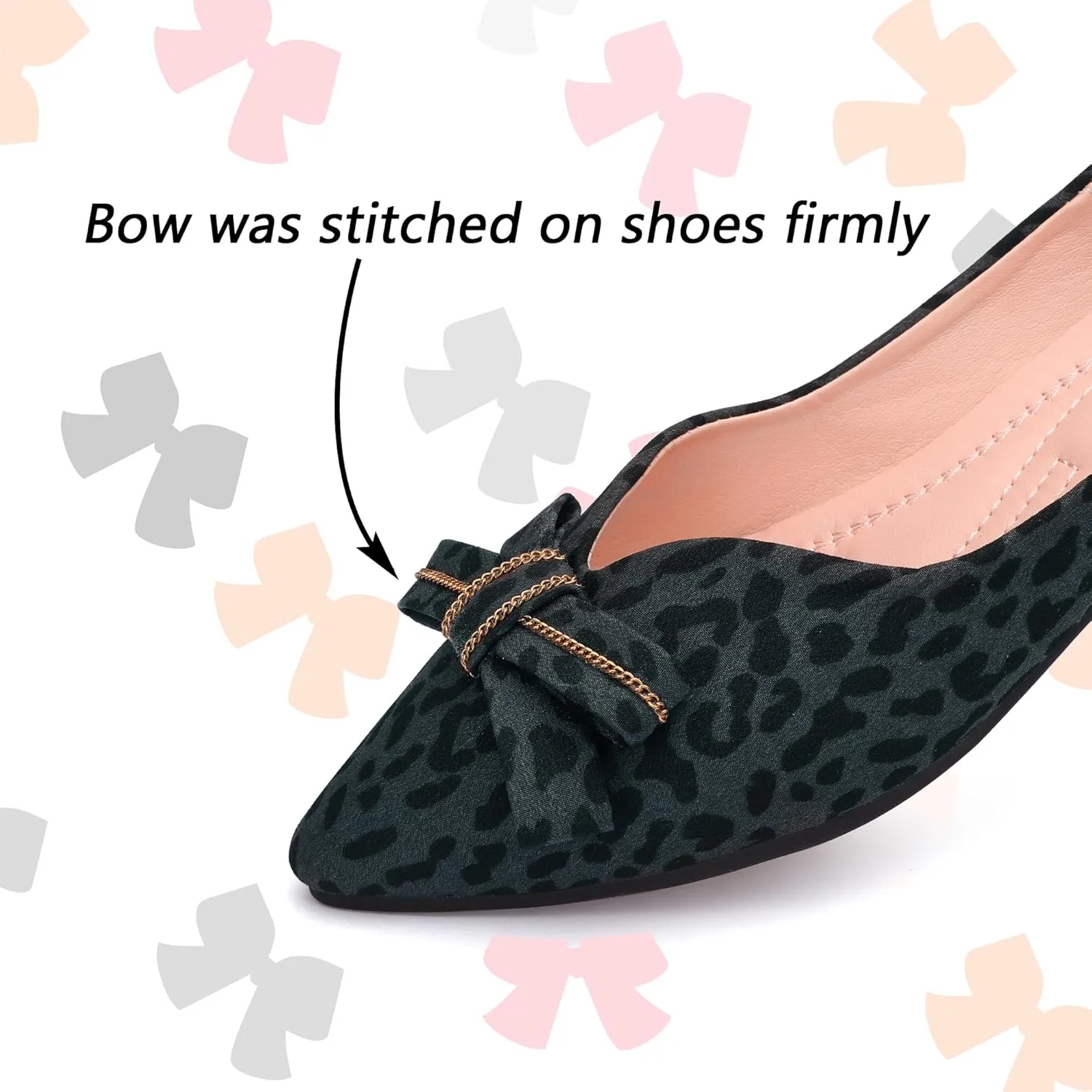 Pointed end Women Flat Shoes Classic Leopard Print Flat Shoes with Bow Decoration, Casual and Comfortable Flat Shoes