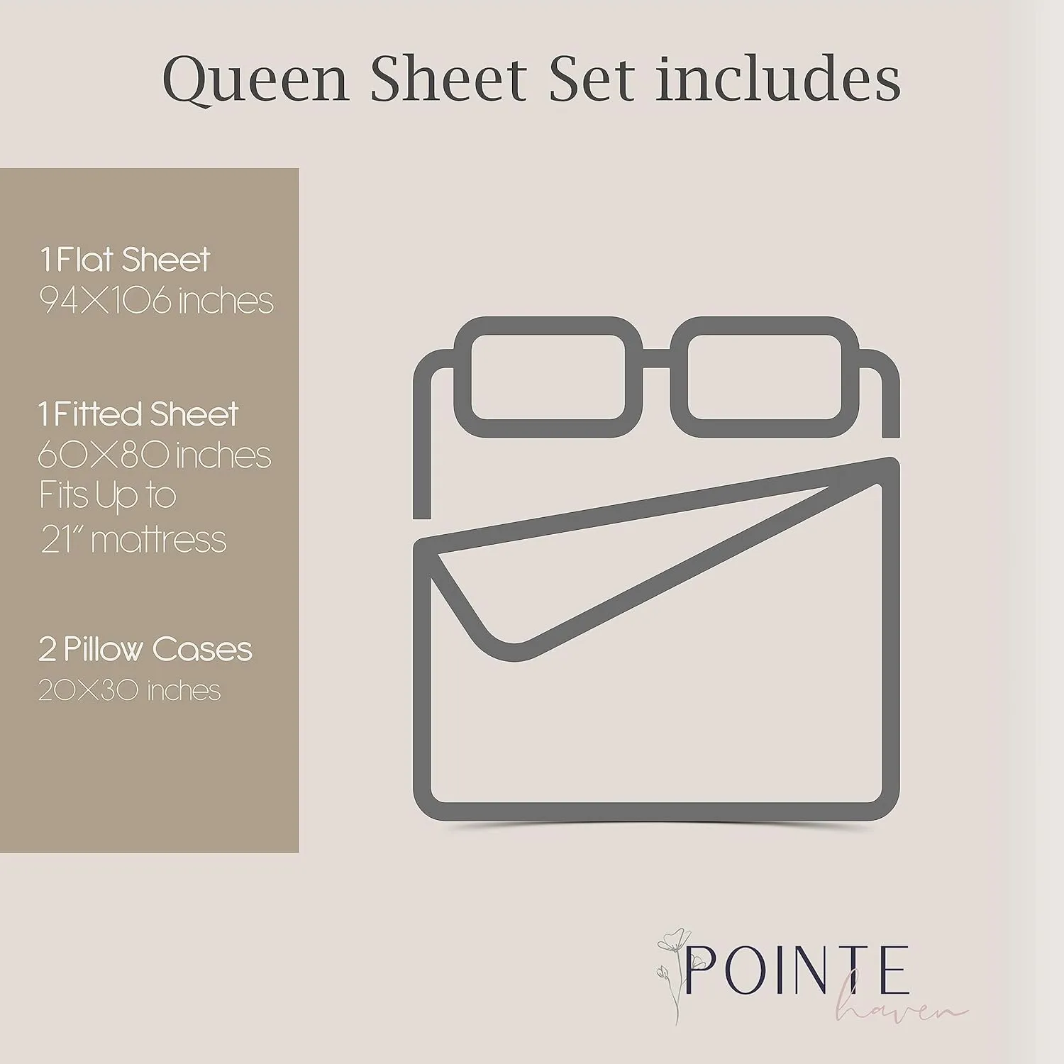 Pointehaven 400 Thread Count Deep Pocket 100% Sheet Set, Queen, Ivory