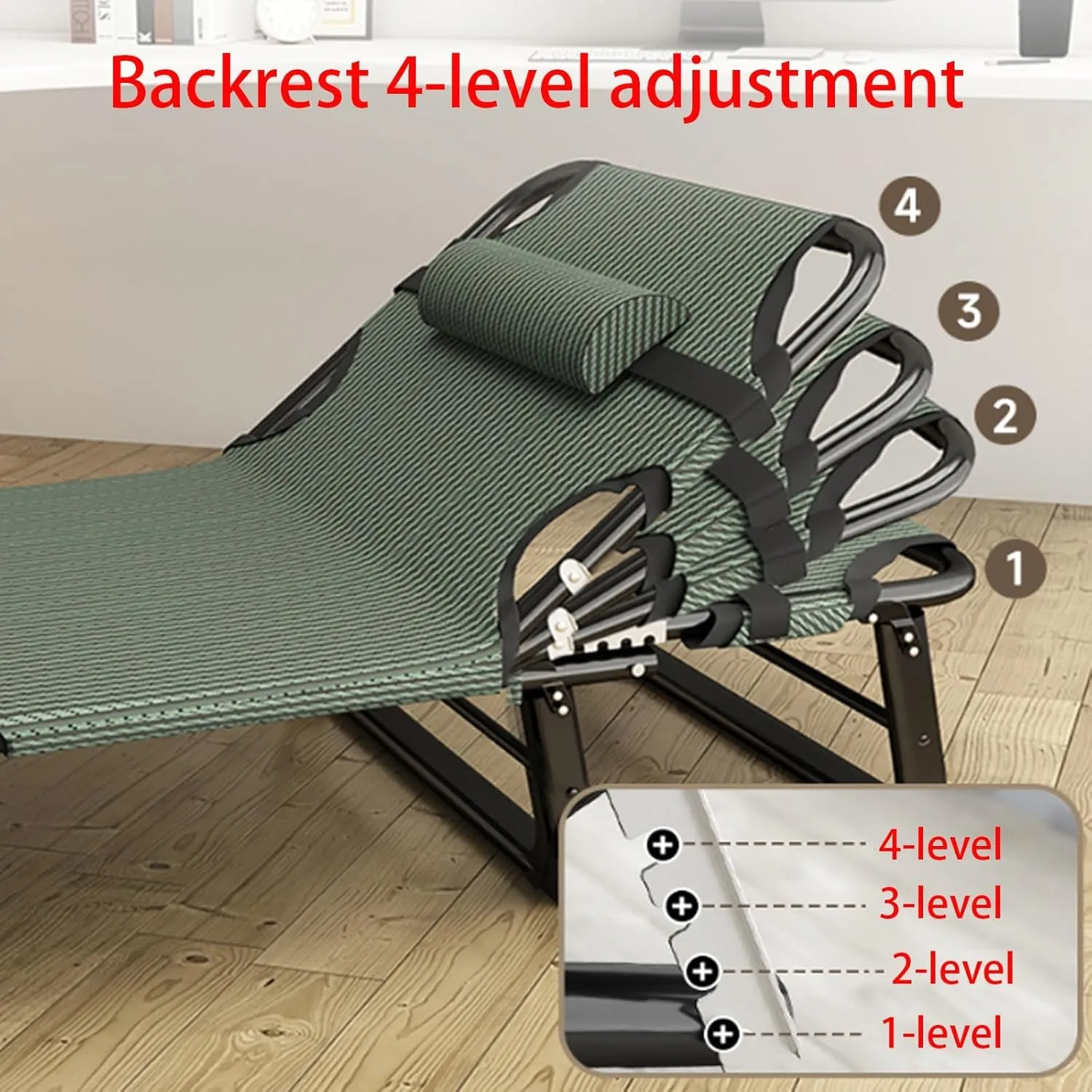 Portable Folding Adult Bed,Camping Cot 4 Position Adjustable Rollaway Bed, Folding Camping Cot Sleeping Cot for Office Beach Picnic Terrace Pools, Also As Portable Sunlounger Guest Bed
