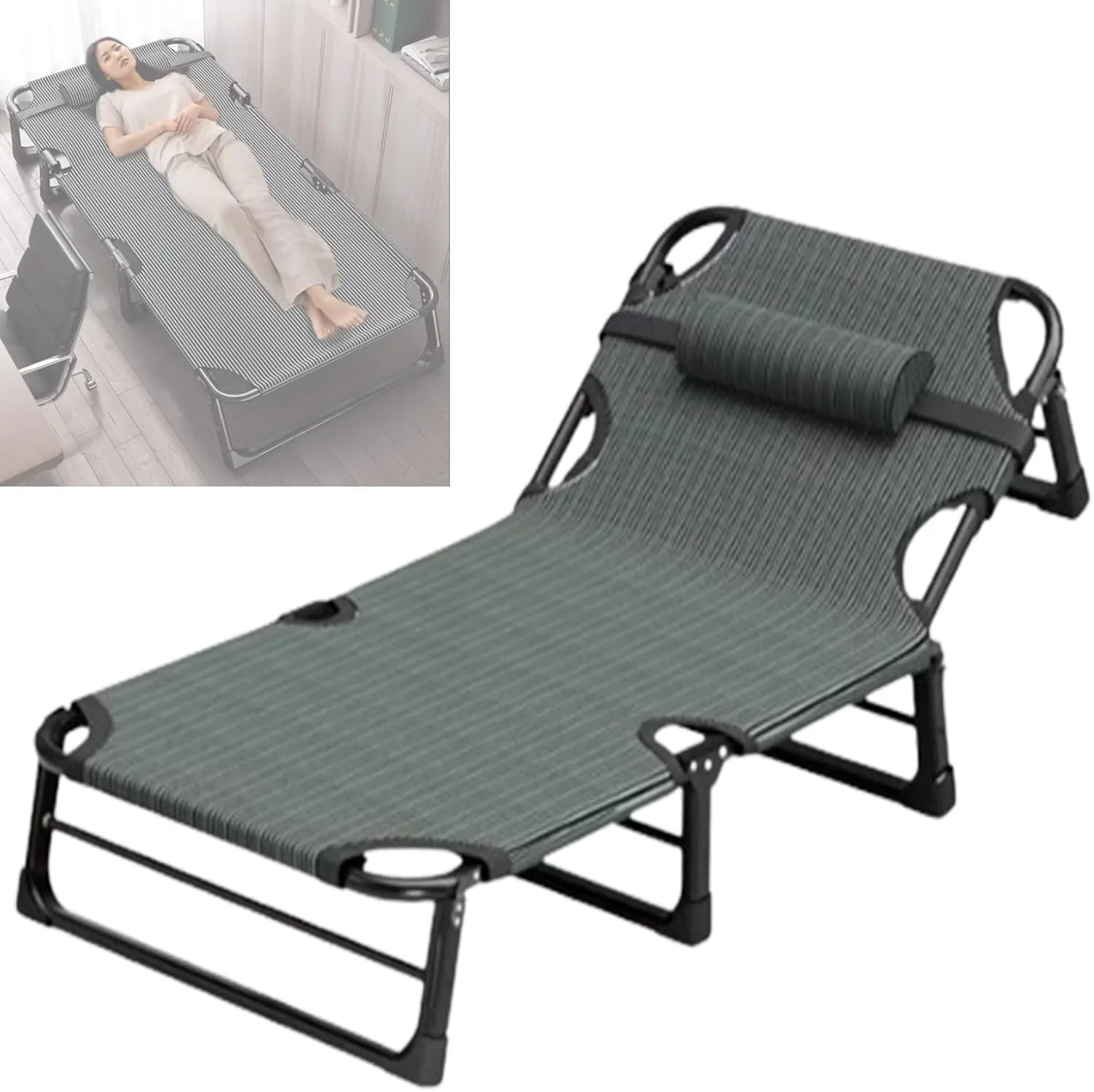 Portable Folding Adult Bed,Camping Cot 4 Position Adjustable Rollaway Bed, Folding Camping Cot Sleeping Cot for Office Beach Picnic Terrace Pools, Also As Portable Sunlounger Guest Bed