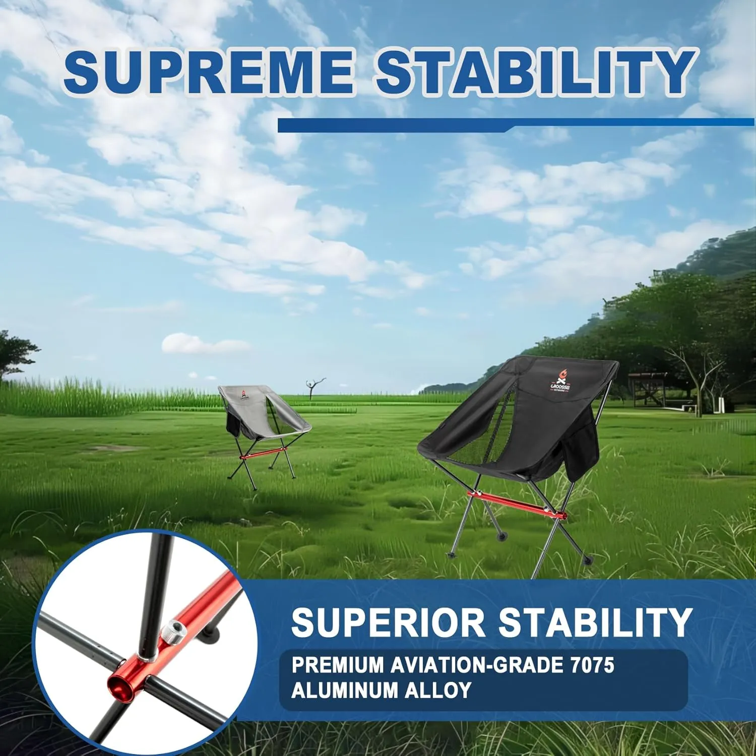 Portable Folding Camping Chair - Outdoor Compact Camping Chair for Adults, Lightweight Small Chair for Beach, Lawn, Backpacking by Croosseoutdoors
