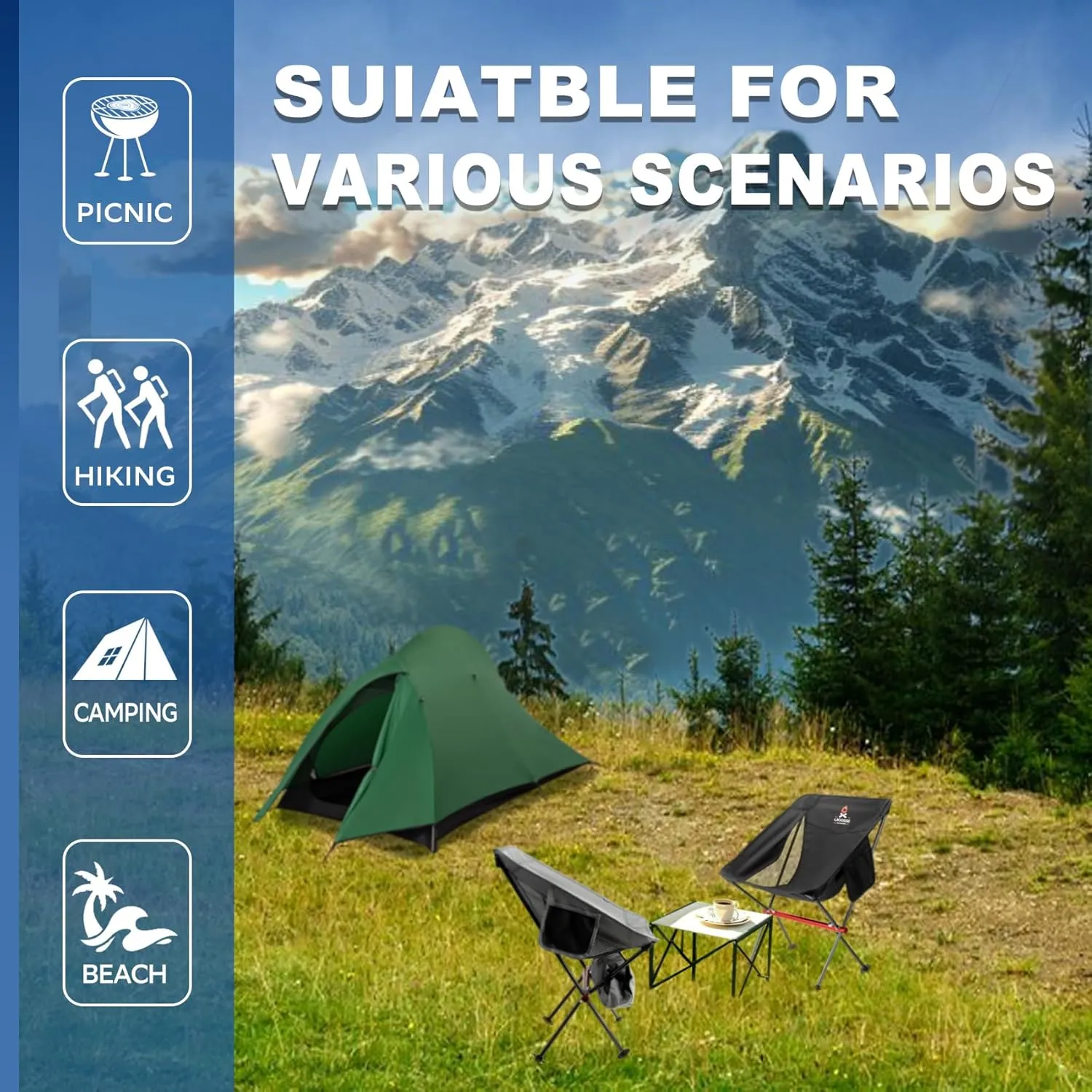 Portable Folding Camping Chair - Outdoor Compact Camping Chair for Adults, Lightweight Small Chair for Beach, Lawn, Backpacking by Croosseoutdoors