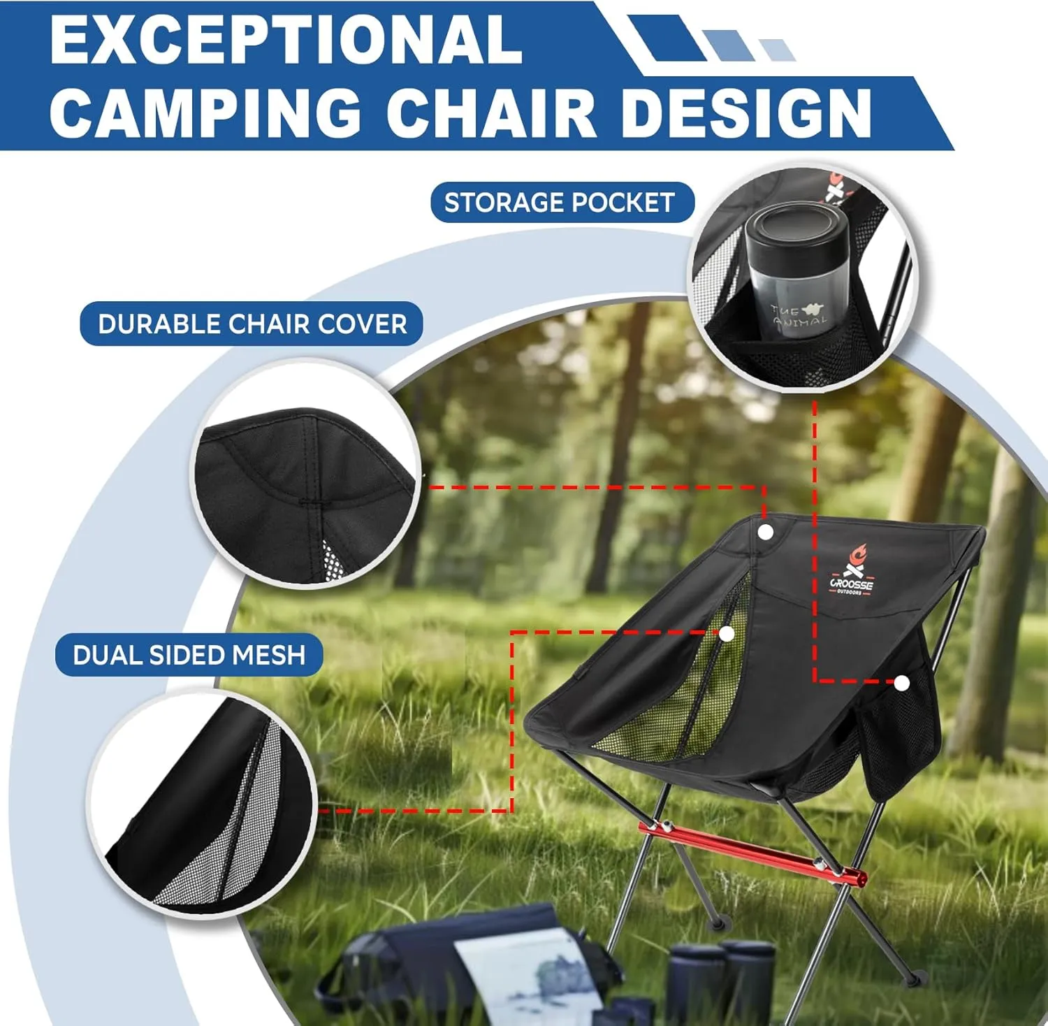 Portable Folding Camping Chair - Outdoor Compact Camping Chair for Adults, Lightweight Small Chair for Beach, Lawn, Backpacking by Croosseoutdoors