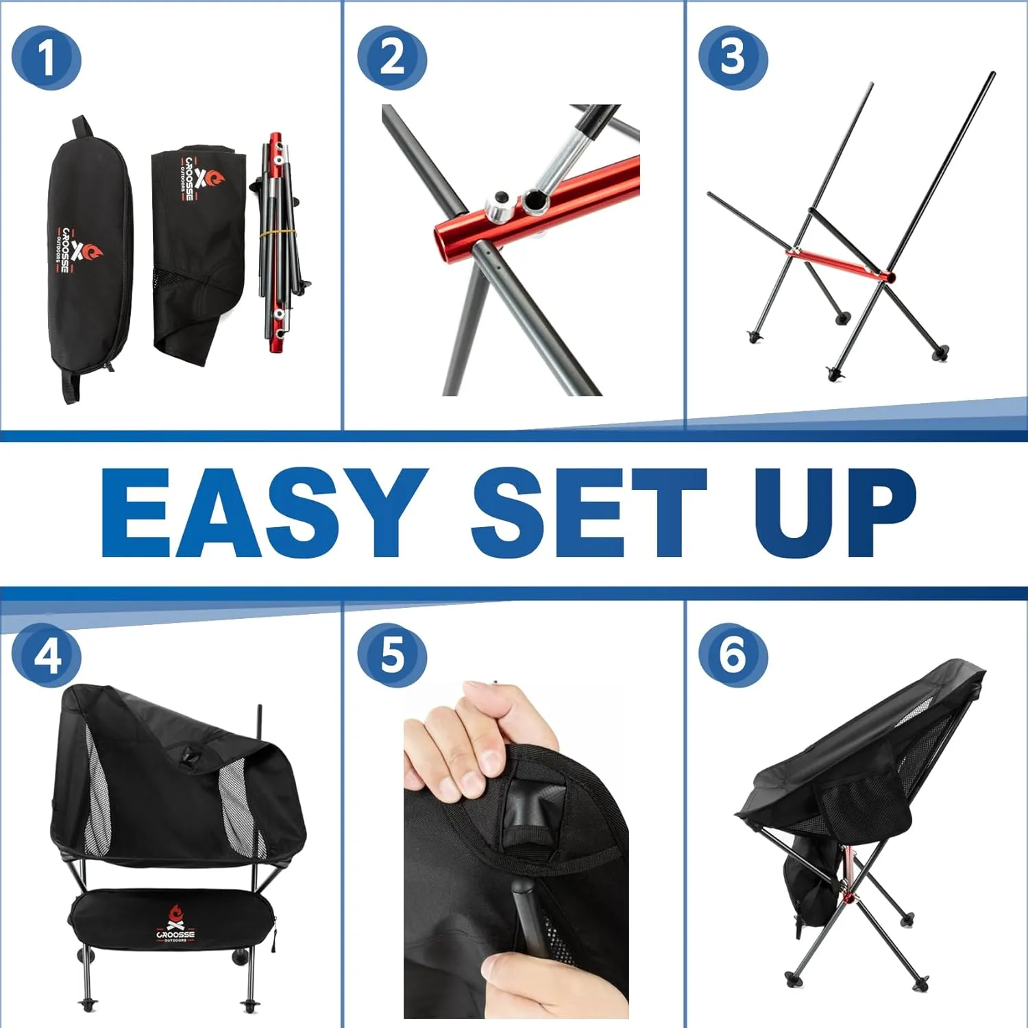 Portable Folding Camping Chair - Outdoor Compact Camping Chair for Adults, Lightweight Small Chair for Beach, Lawn, Backpacking by Croosseoutdoors
