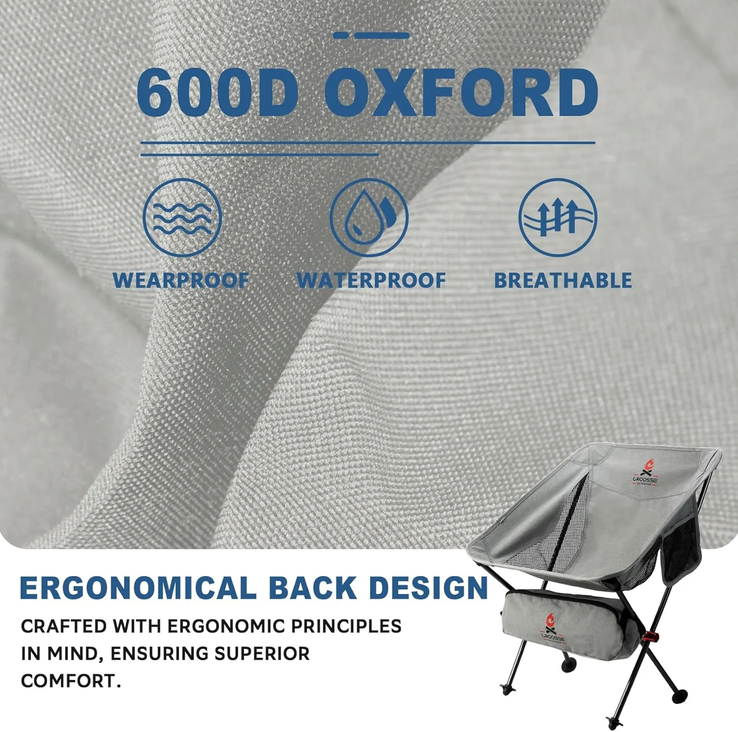 Portable Folding Camping Chair - Outdoor Compact Camping Chair for Adults, Lightweight Small Chair for Beach, Lawn, Backpacking by Croosseoutdoors