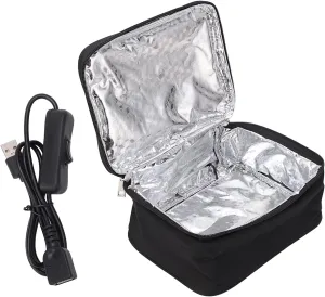 Portable Lunch Bag Oven, USB Charging Lunch Box Food Heater Aluminum Film Liner Heated Lunch Box with 2 Heating Methods for Office Travel Home Kitchen