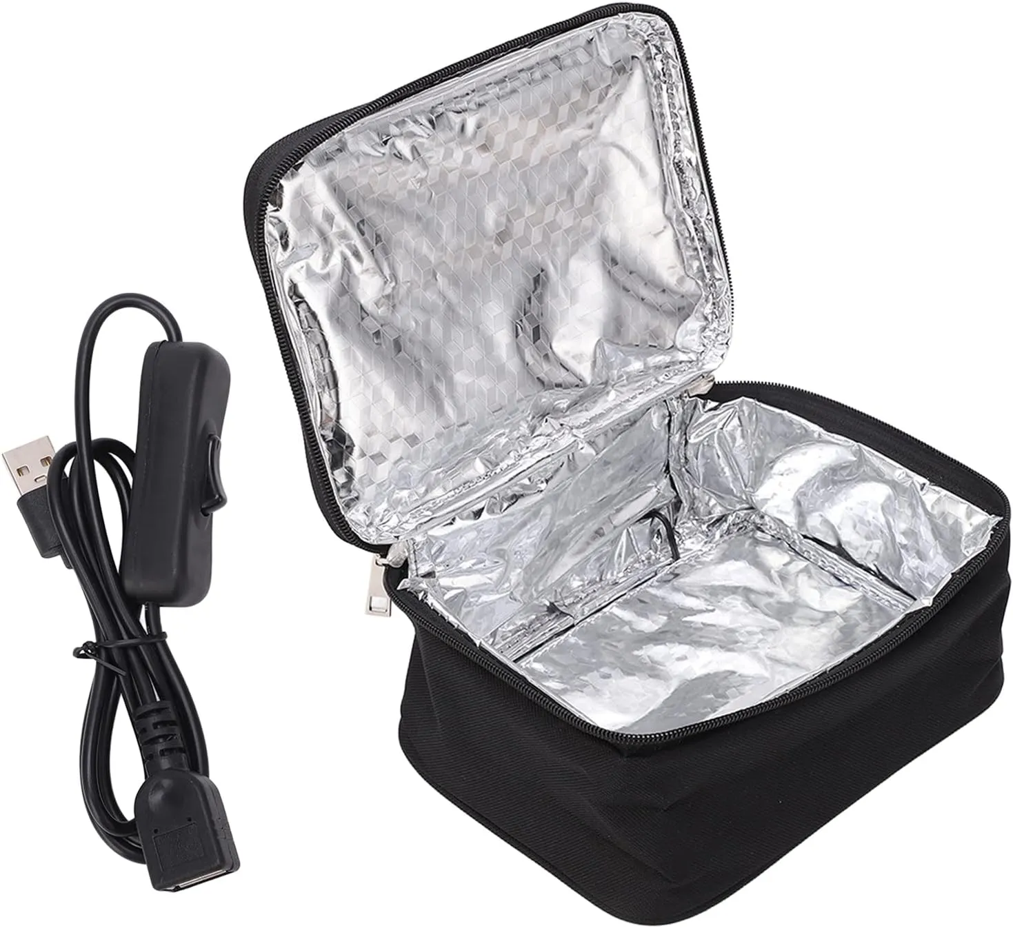 Portable Lunch Bag Oven, USB Charging Lunch Box Food Heater Aluminum Film Liner Heated Lunch Box with 2 Heating Methods for Office Travel Home Kitchen