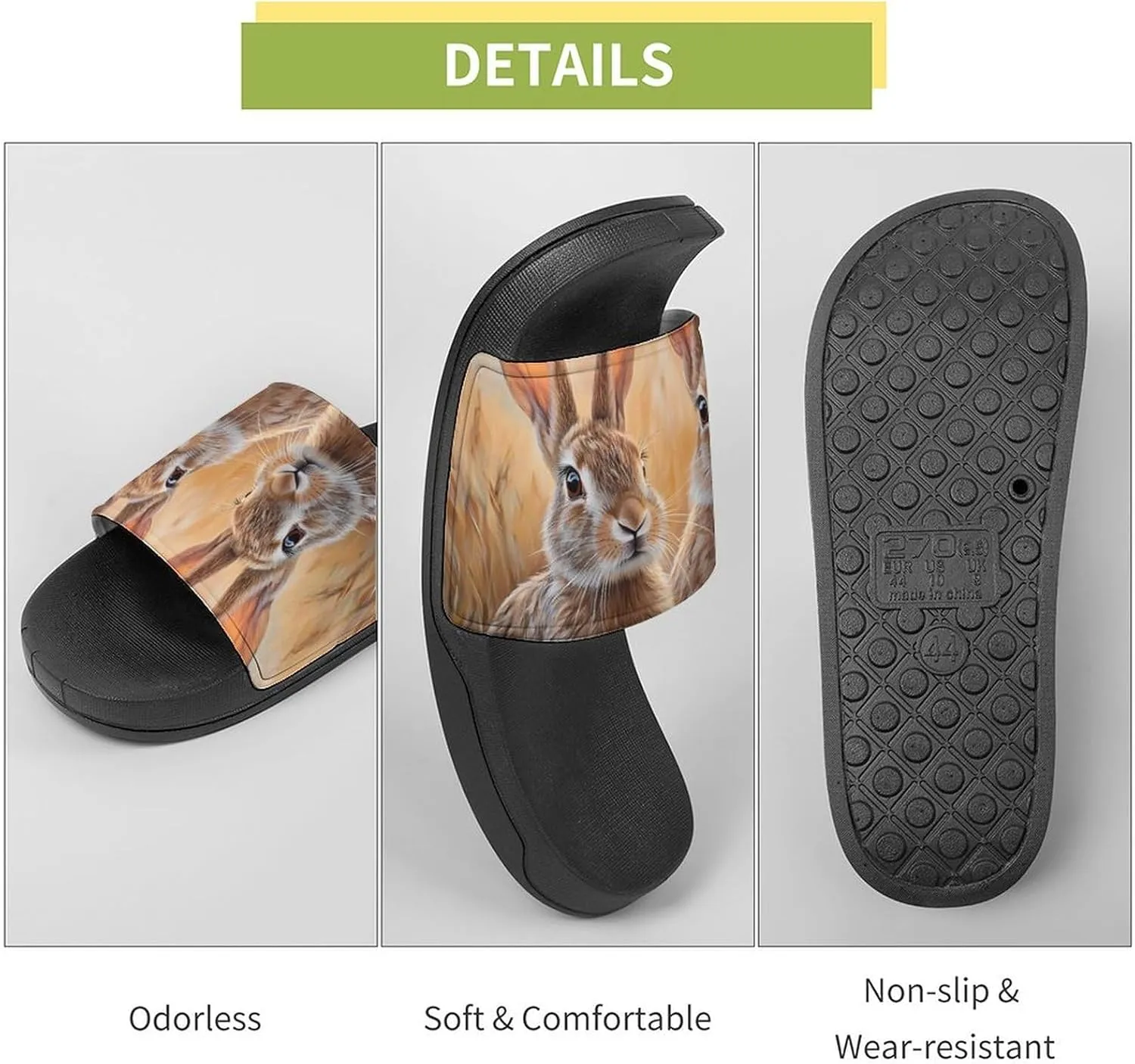 Prairies Hare Rabbits Slippers Indoor Outdoor Unisex House Slipper Shower Slippers Non-Slip Open Toe Shoes