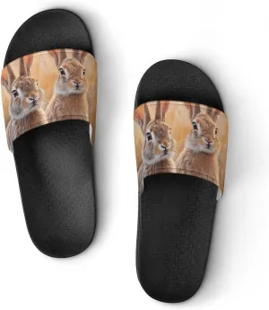 Prairies Hare Rabbits Slippers Indoor Outdoor Unisex House Slipper Shower Slippers Non-Slip Open Toe Shoes