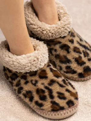 Print Fur Slippers - Leopard
