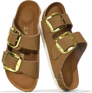 Project Cloud Genuine Leather Flat Sandals for Women 2025 Comfortable Beach Essentials Womens Sandals Memory Foam Vacation Essentials Slides for Women Footwear (Santorini)