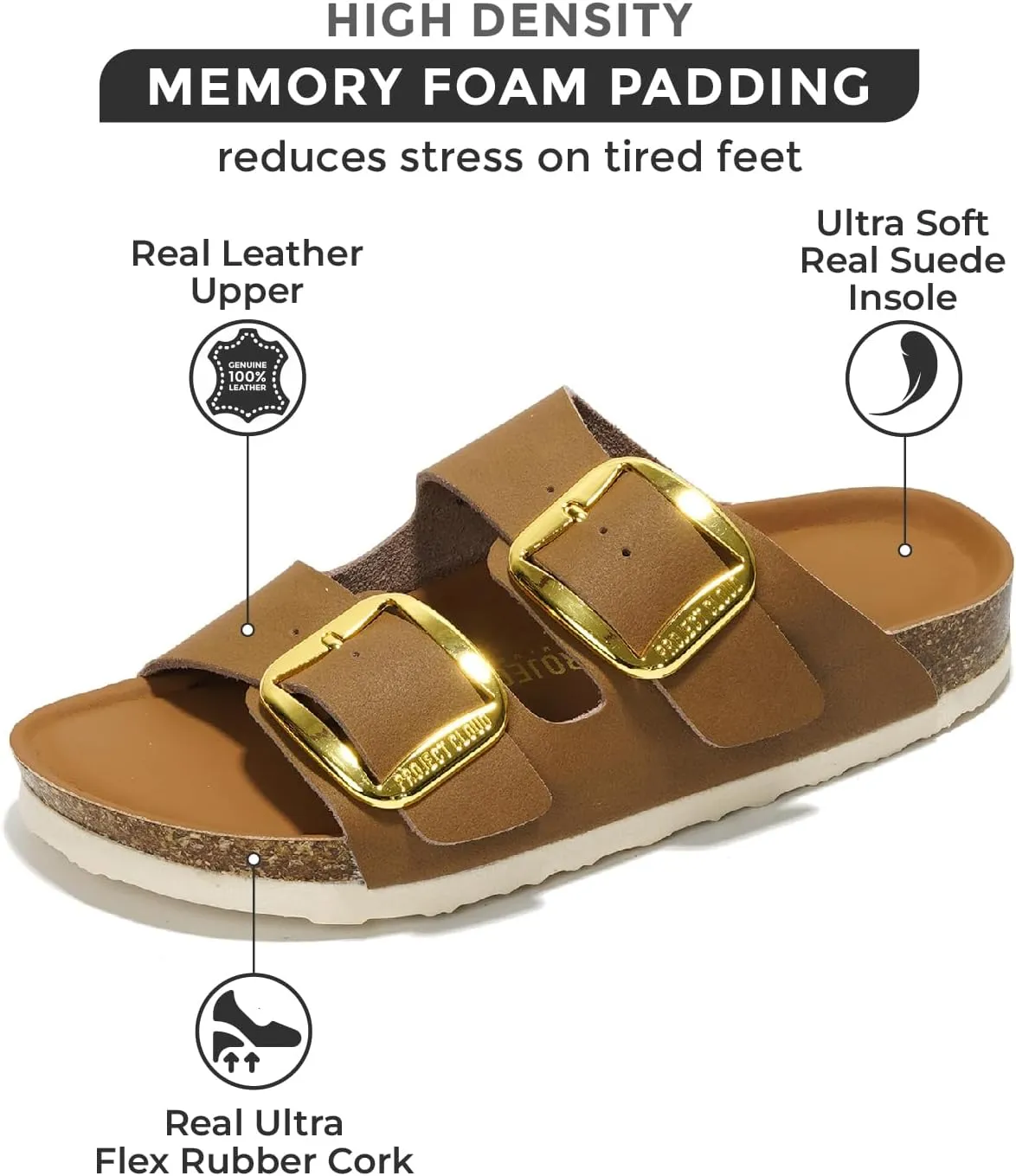 Project Cloud Genuine Leather Flat Sandals for Women 2025 Comfortable Beach Essentials Womens Sandals Memory Foam Vacation Essentials Slides for Women Footwear (Santorini)