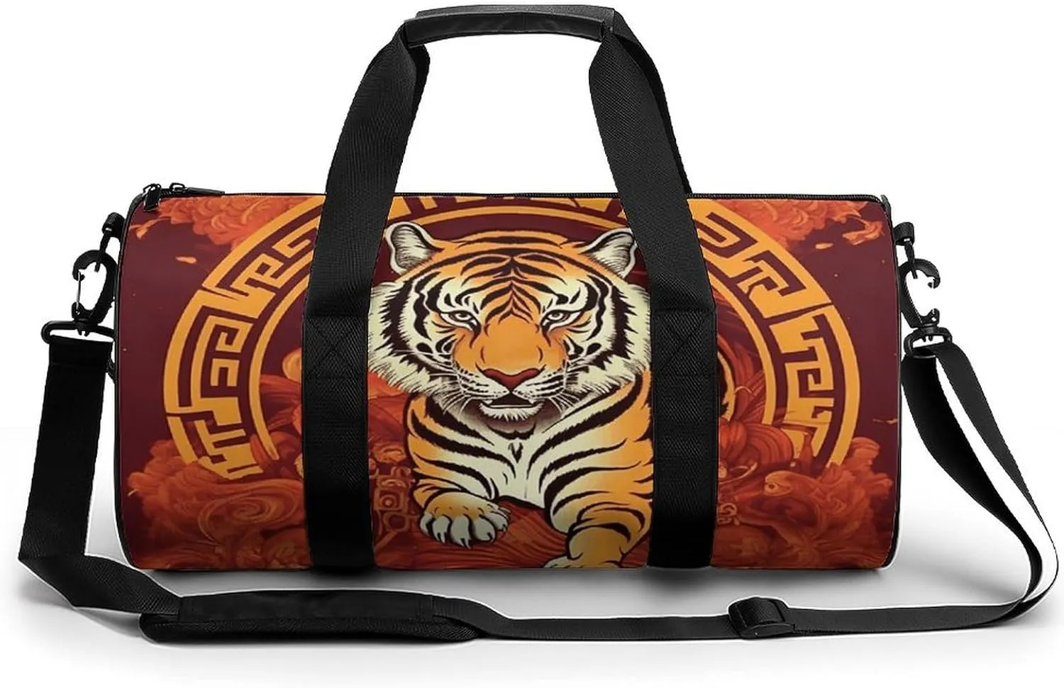 Prosperity in The Year of The Tiger Cylindrical Gym Bag Travel Duffel Bag with Dry Wet Separated Pocket for Men And Women Overnight Bag Weekender Bag Training Handbag Yoga Bag