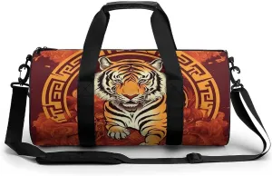 Prosperity in The Year of The Tiger Cylindrical Gym Bag Travel Duffel Bag with Dry Wet Separated Pocket for Men And Women Overnight Bag Weekender Bag Training Handbag Yoga Bag