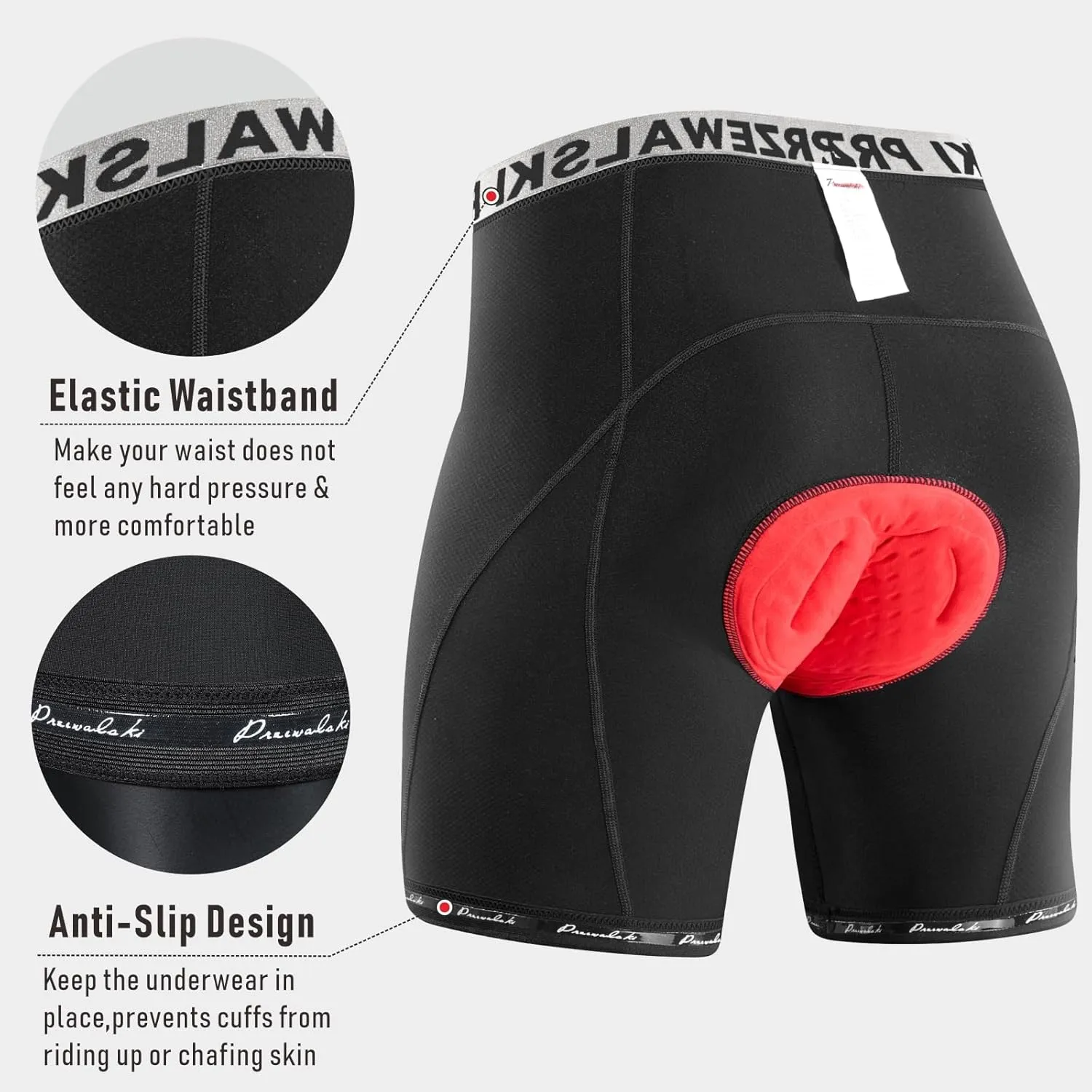 Przewalski Mens Cycling Underwear Shorts 4D Padded Bike Undershorts Bicycle MTB Liner Shorts with Silicone Leg Grippers
