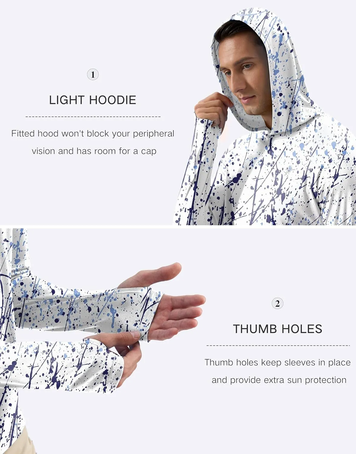 Pudolla Men's Sun Protection Hoodie Shirts UPF 50  Rash Guard SPF Long Sleeve Fishing Shirt for Men Swim Hiking Boating