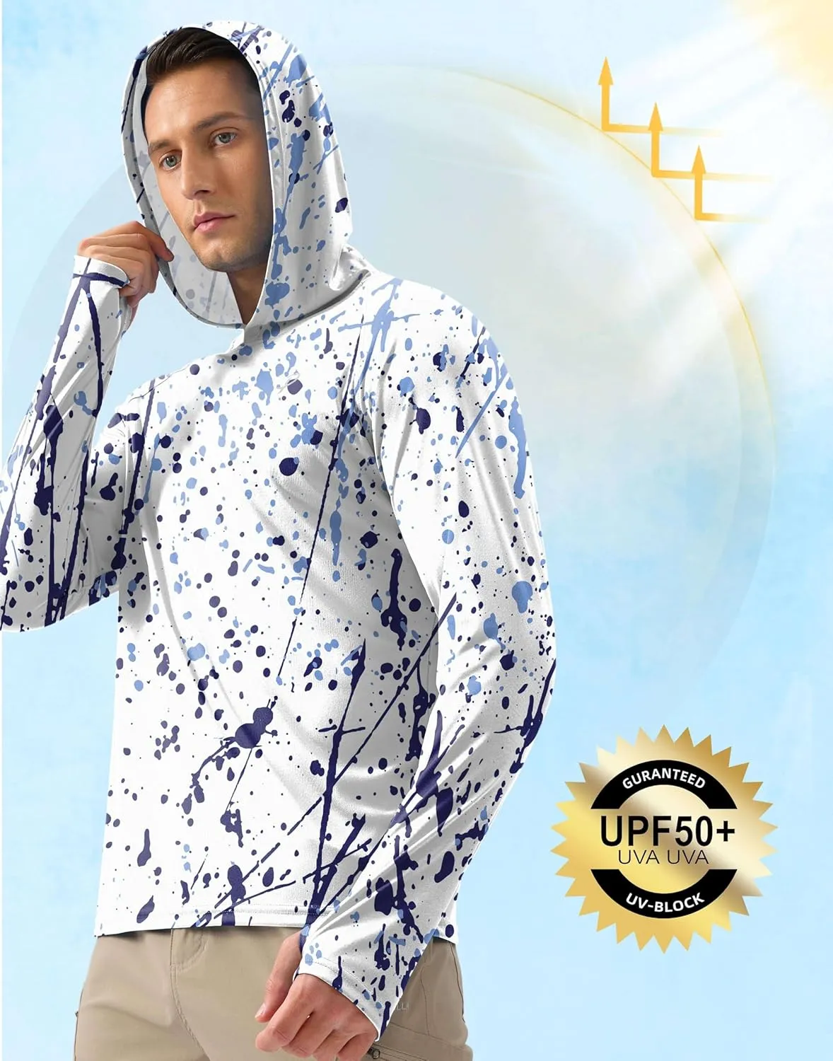 Pudolla Men's Sun Protection Hoodie Shirts UPF 50  Rash Guard SPF Long Sleeve Fishing Shirt for Men Swim Hiking Boating