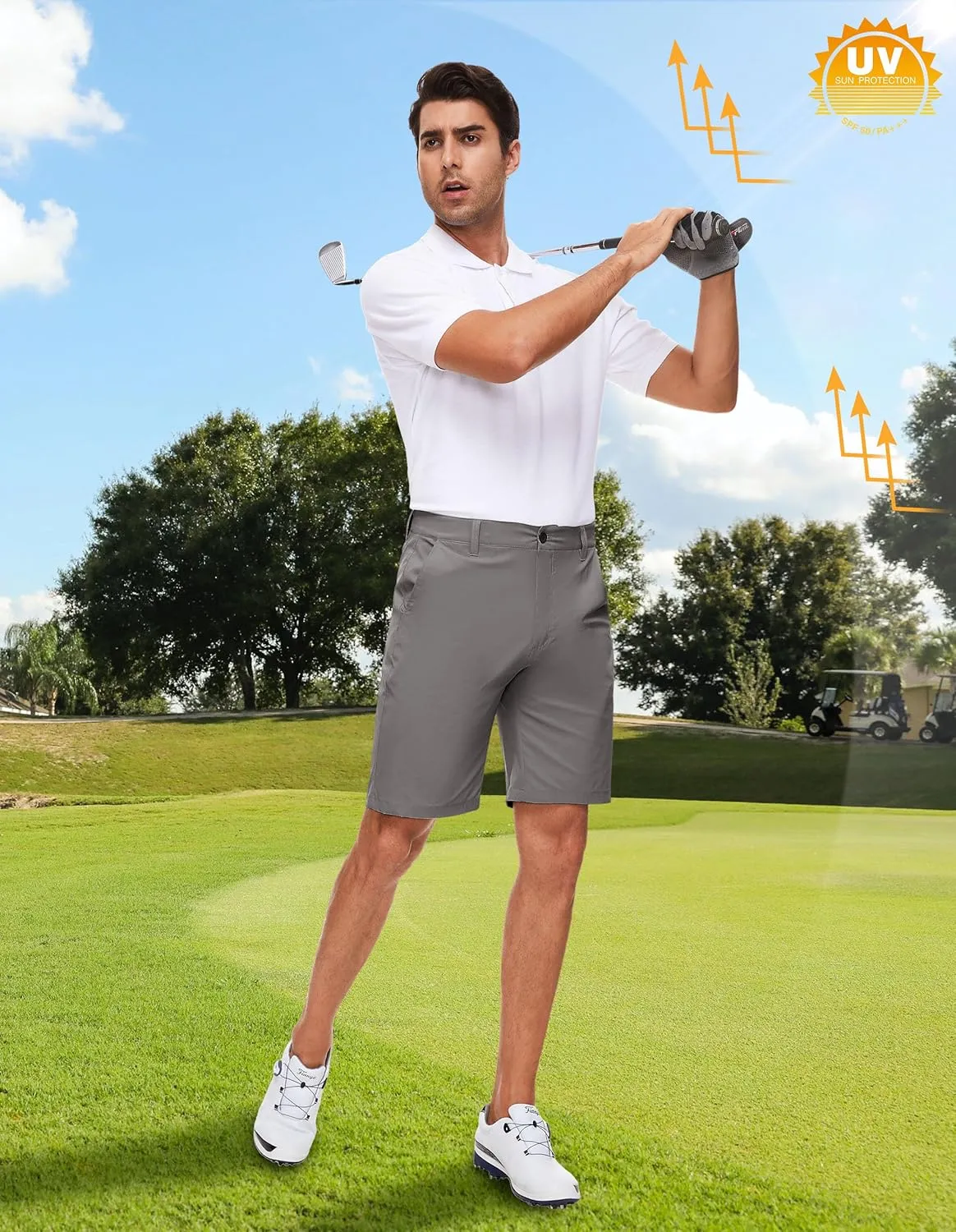 PULI Men's Golf Shorts Stretch Casual Dress 10 Inch Inseam Lightweight Quick Dry Waterproof Hiking Shorts with Pockets