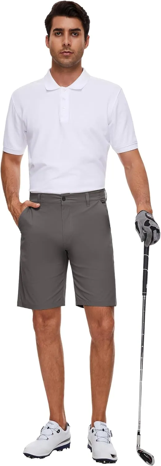 PULI Men's Golf Shorts Stretch Casual Dress 10 Inch Inseam Lightweight Quick Dry Waterproof Hiking Shorts with Pockets