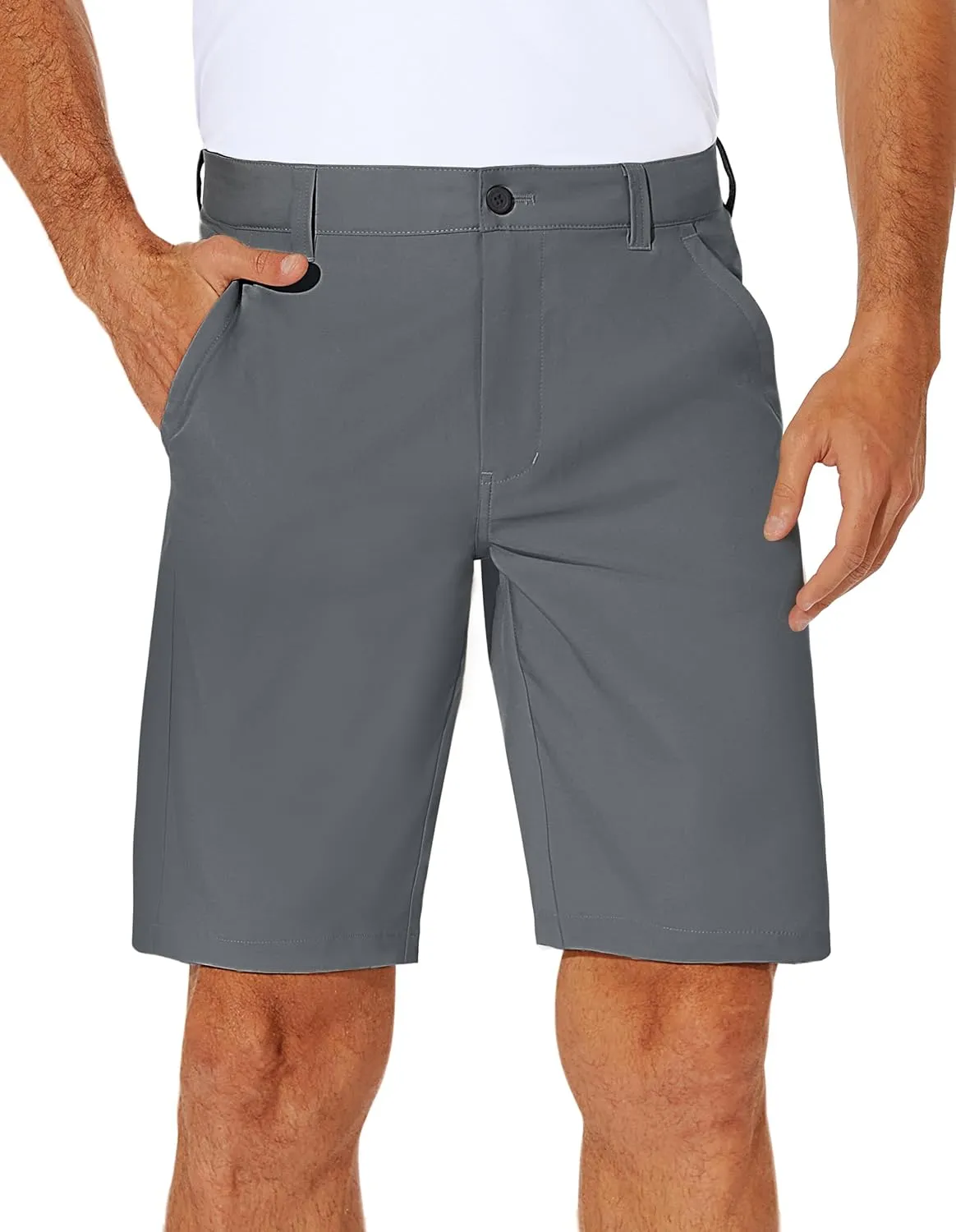 PULI Men's Stretch Golf Short Quick Dry Dress Casual Lightweight Flat Front 10" Summer Hybrid Shorts with Pockets