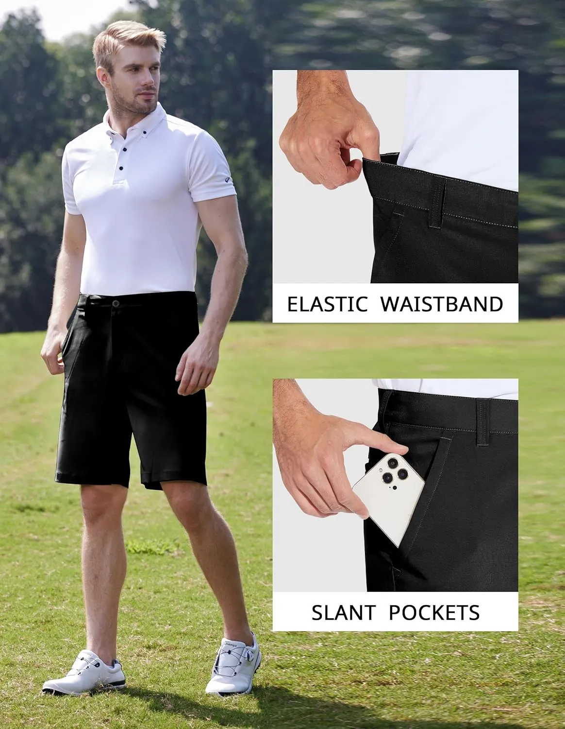 PULI Men's Stretch Golf Short Quick Dry Dress Casual Lightweight Flat Front 10" Summer Hybrid Shorts with Pockets