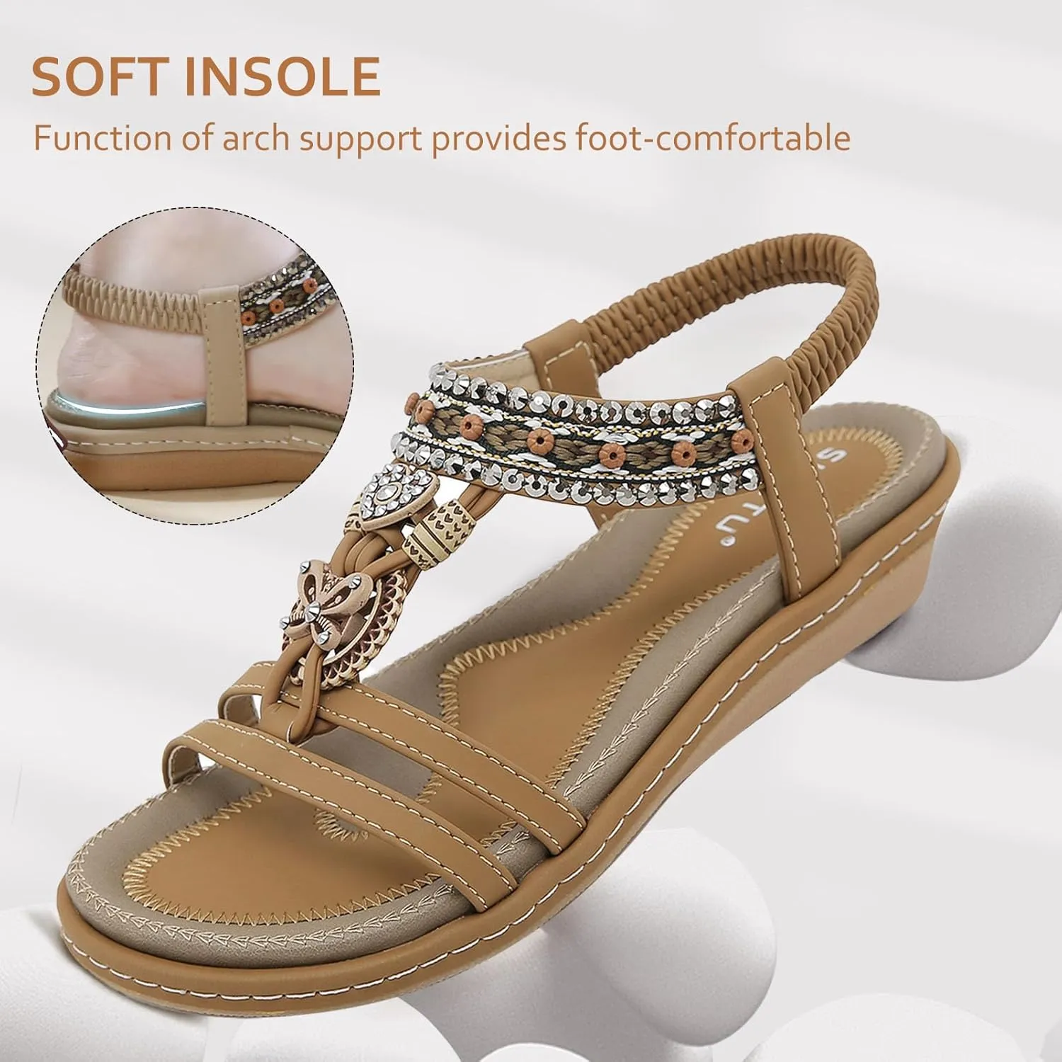 Qiucdzi Flat Sandals for Women Fashion Summer Comfortable Slip-on Casual Beach Shoes Dress Strap Elastic Sandals for lady