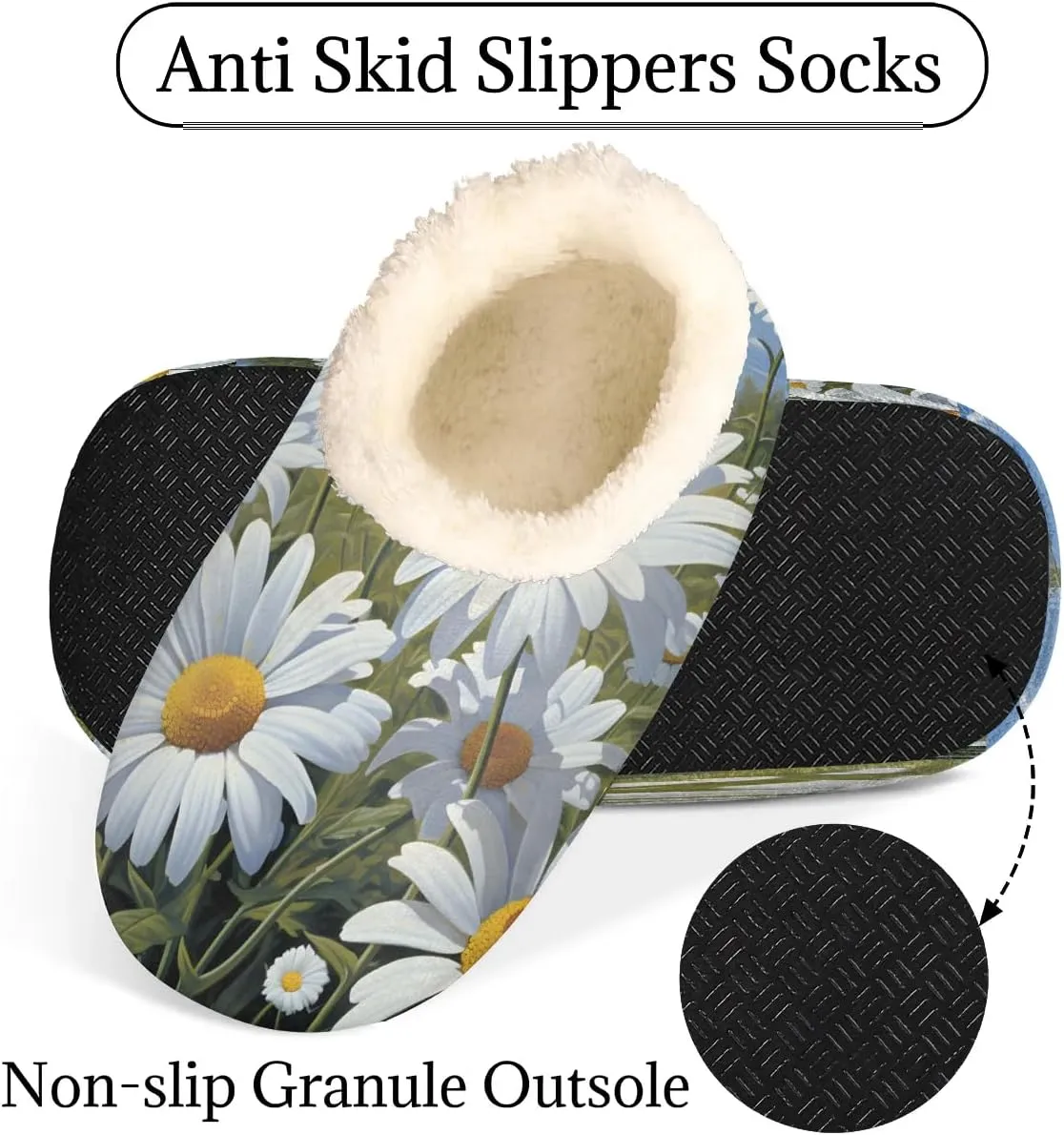 QsirBC Beautiful Chrysanthemum Field Slippers for Women Men Soft Memory Foam Slippers Non-Slip Soles Indoor Outdoor Cozy Fuzzy Warm Slippers