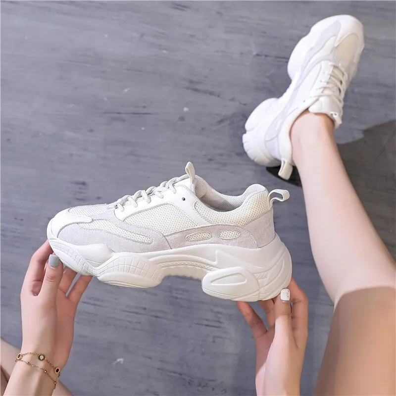 RASFAB 109 Genuine Leather Mesh Breathable Women's Platform Sneakers