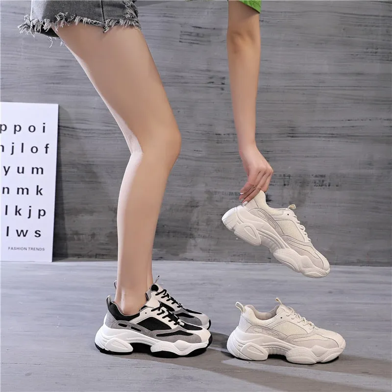 RASFAB 109 Genuine Leather Mesh Breathable Women's Platform Sneakers