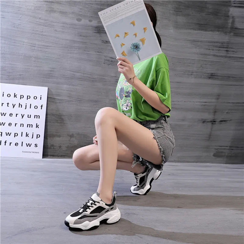 RASFAB 109 Genuine Leather Mesh Breathable Women's Platform Sneakers