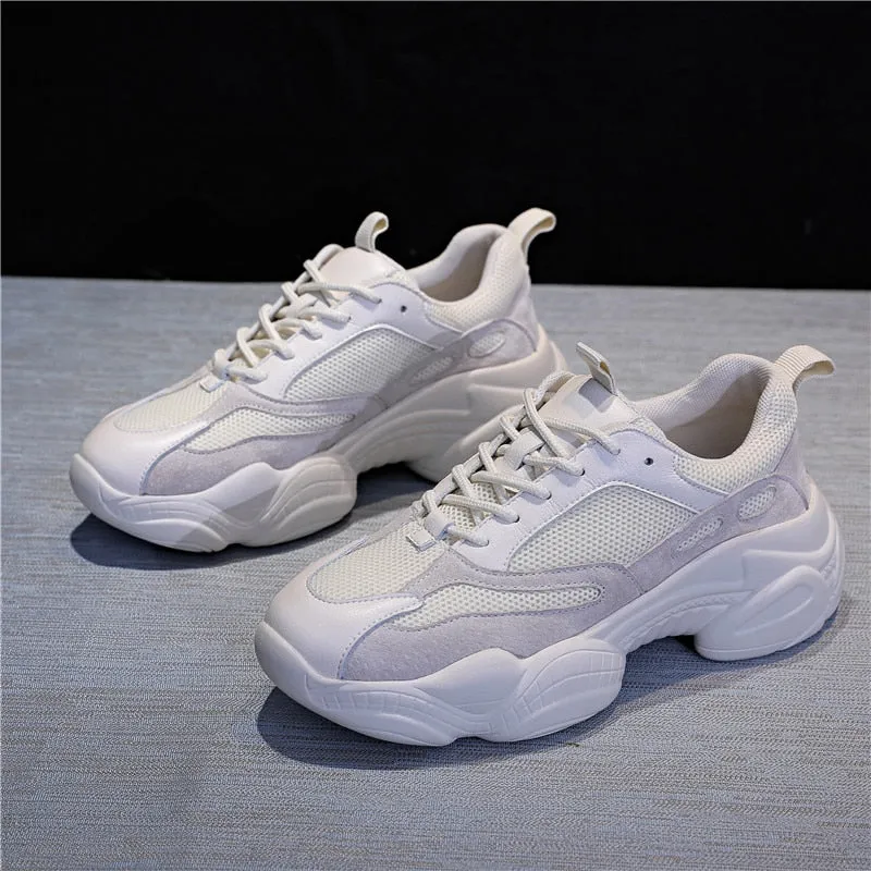 RASFAB 109 Genuine Leather Mesh Breathable Women's Platform Sneakers