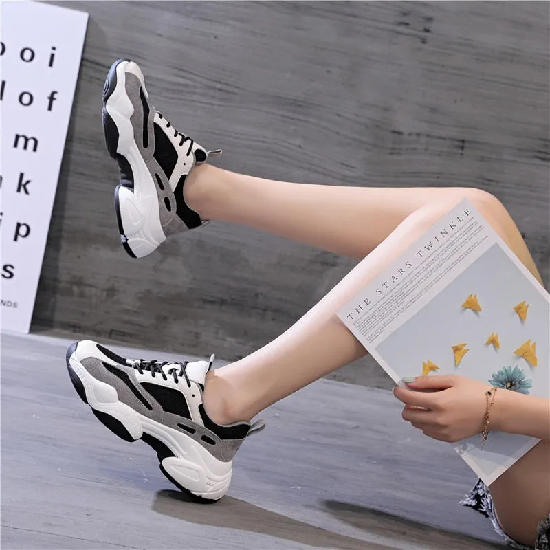 RASFAB 109 Genuine Leather Mesh Breathable Women's Platform Sneakers