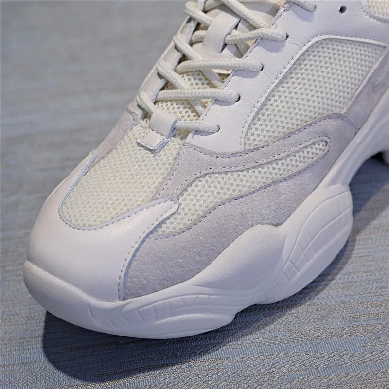 RASFAB 109 Genuine Leather Mesh Breathable Women's Platform Sneakers